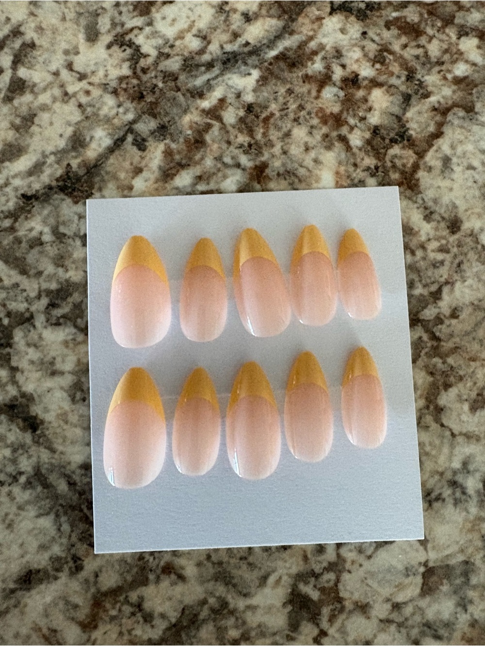 Peachy Nude Press-On Nails with Mustard French Tips